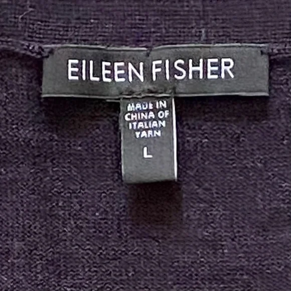 EILEEN FISHER 100% BLACK MERINO WOOL & PURPLE SEQUIN TOP SIZE LARGE - Picture 7 of 16